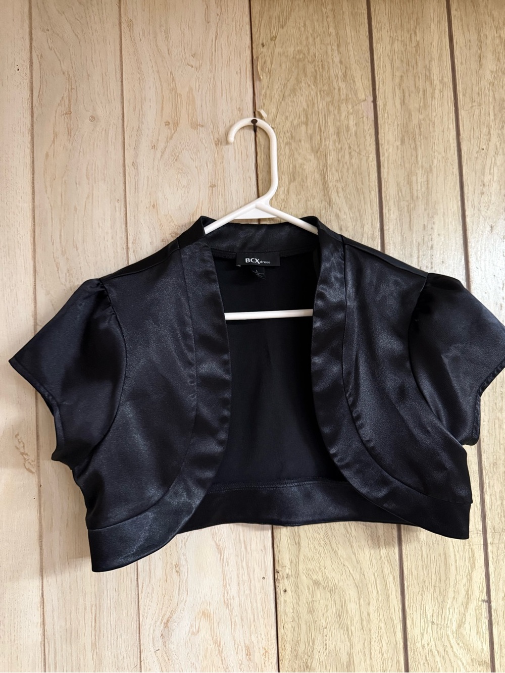 BCX Black Satin Cropped Bolero